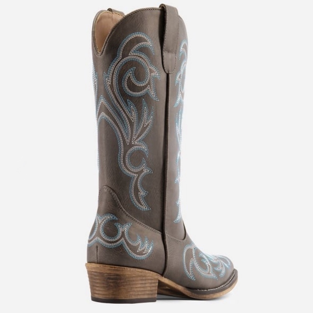 NWT JustFab Dream Pairs Western Mid-Calf Boot in Brown, Sz. 9 - Picture 2 of 7